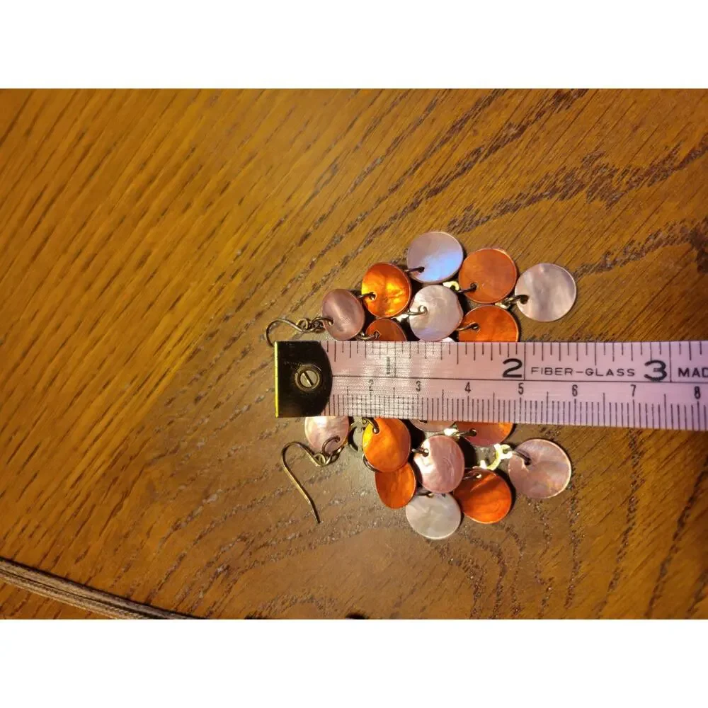 Boho‎ Capiz Shell Necklace Earrings Set Copper Peach Pink Disc Beaded 18